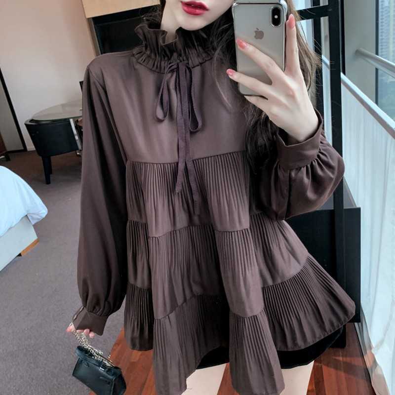 

Spring Ladies Tops Puff Sleeve Loose Cute Vintage Top Bow Women Blouses Shirts Japanese-style Blouse 210601, Black