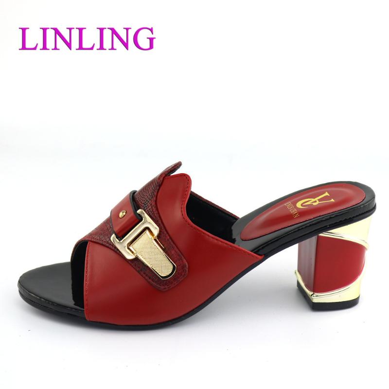 

Dress Shoes Latest Design African Women Wedding Summer Decorated With Metal Low Heels Slippers Elegant Italian Party, Black