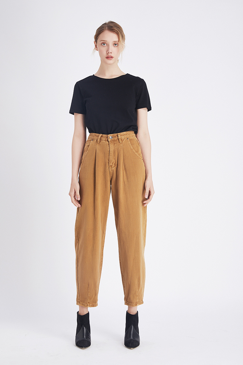 

women's jeans vintage stylish high waist harem pants washed effect women fashion pockets zipper fly with darts ankle trousers jean, Blue