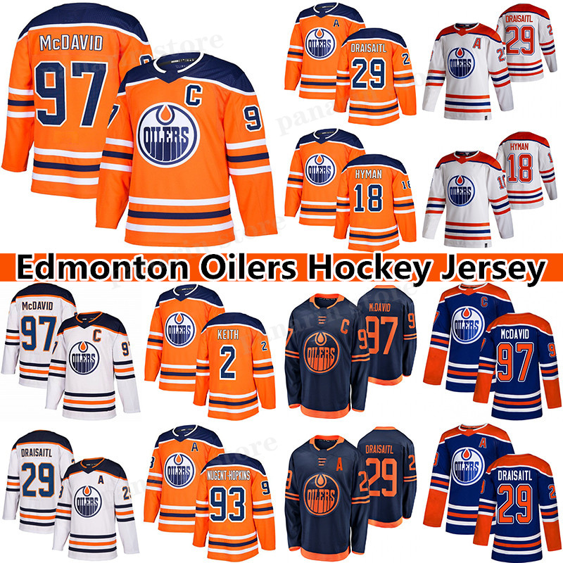 

Edmonton Oilers Jersey 97 Connor McDavid 29 Leon Draisaitl 91 Evander Kane 18 Zach Hyman 93 Ryan Nugent-Hopkins 99 Wayne Gretzky hockey jerseys, Orange