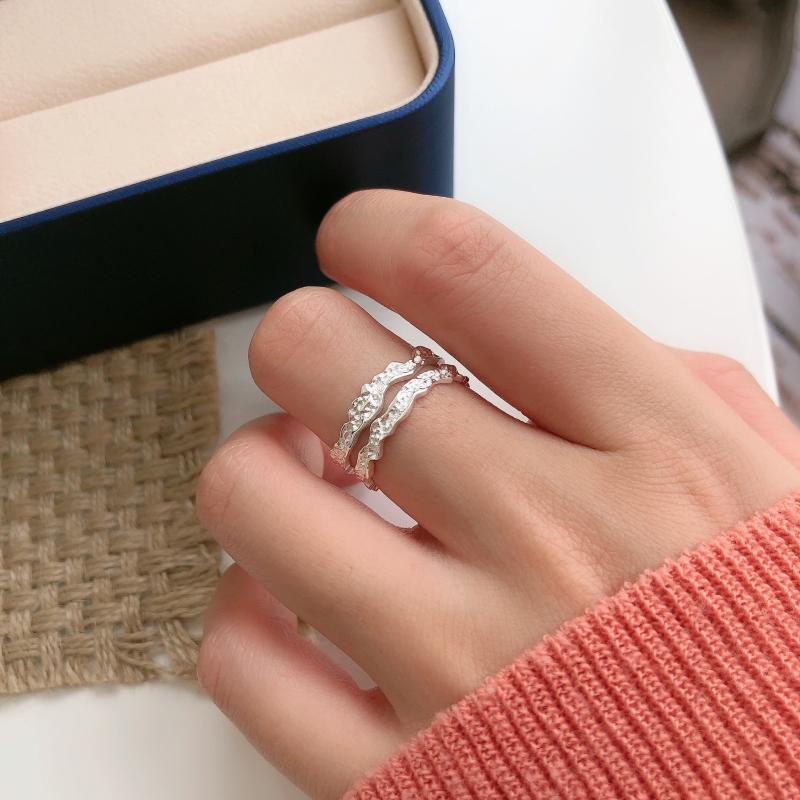 Cluster Rings Mountain Rock Double Layer Ring 925 Sterling Silver Wide Opening Single For Men Women Unique Jewelry-image-711202389