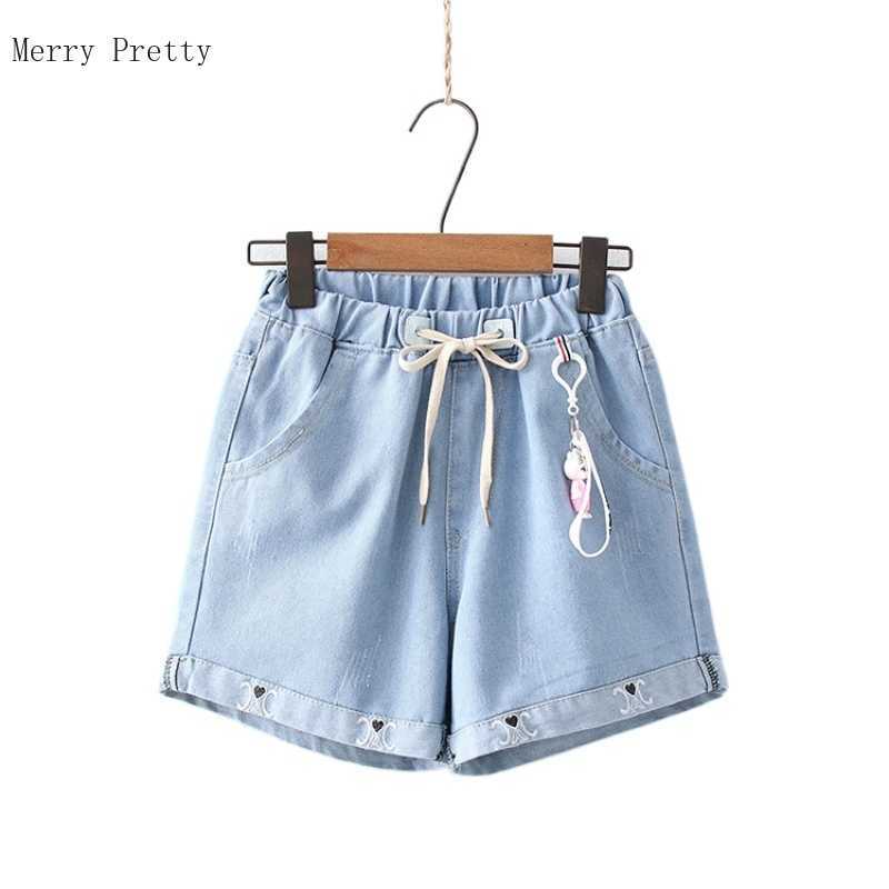 

Blue Solid High Waist Casual Women Denim Shorts Summer Hem Heard Embroidery Sweet Style Ladies Bottoms MERRY PRETTY 210526, Sky blue