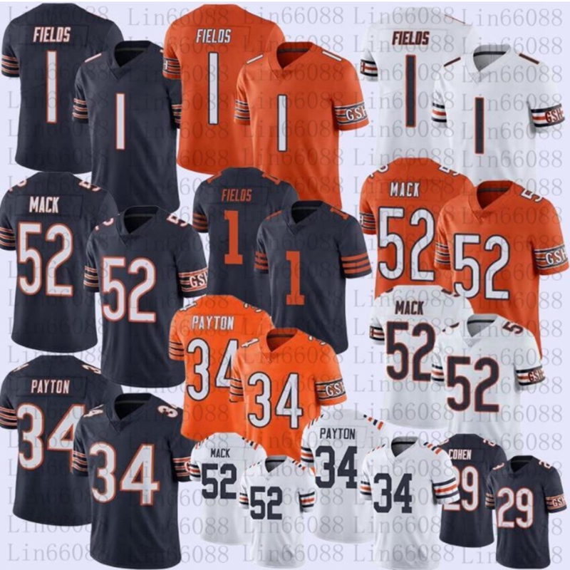 

Mens Women Football Jersey Youth ChicagoBears1 Justin Fields 52 Khalil Mack 34 Walter Payton Stitched Jerseys, As