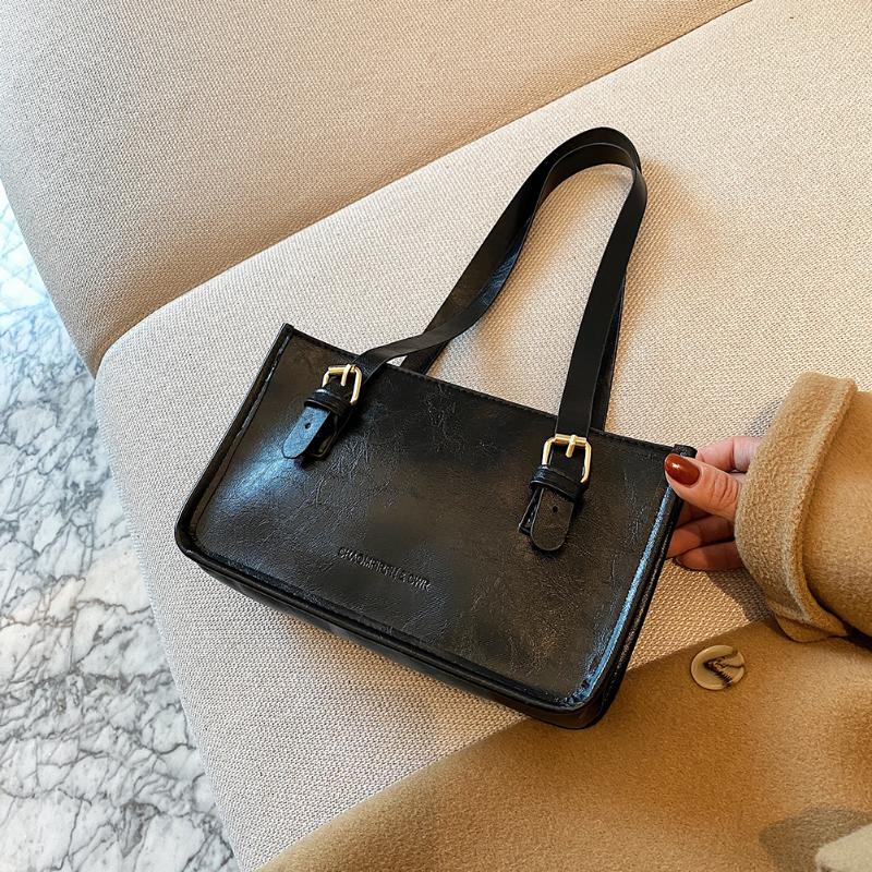 

Portable Female Shoulder Totes PU Leather Underarm Satchel Bag Casual Handbags Fashion Exquisite Shopping Bag, Coffee