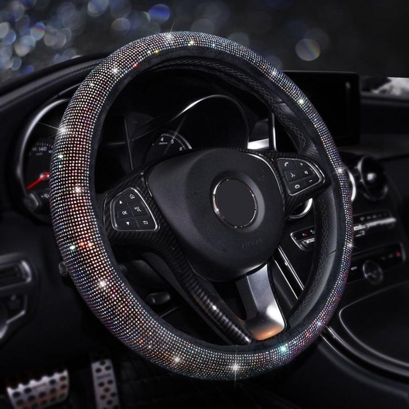 Housses de volant Bling cristal bâche de voiture en cuir PU style de volant accessoires intérieurs pour femme