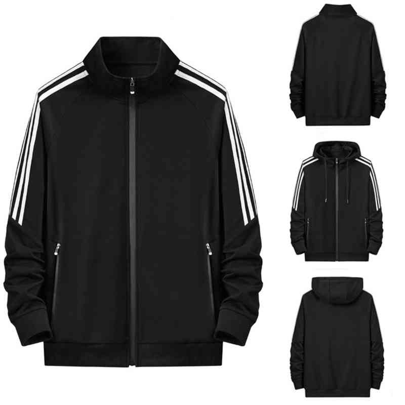 

Men's casual sweater youth hooded solid color three bar cardigan loose coat brand black stand collar top