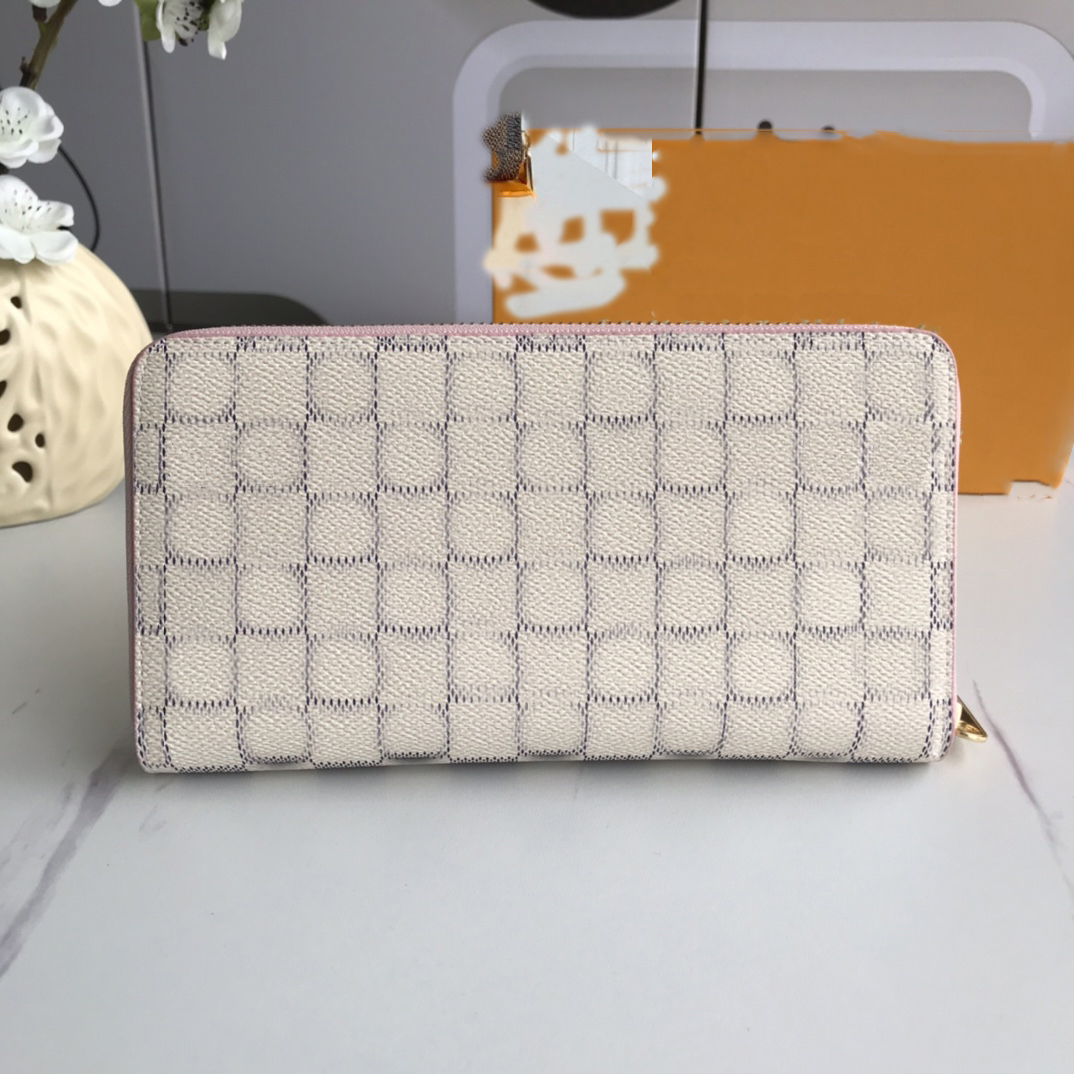 

Top High quality single zipper wallets cardholder France Paris Alphabet color style luxurys mens women high-end designers with packaging box 60017-1, Grid pink