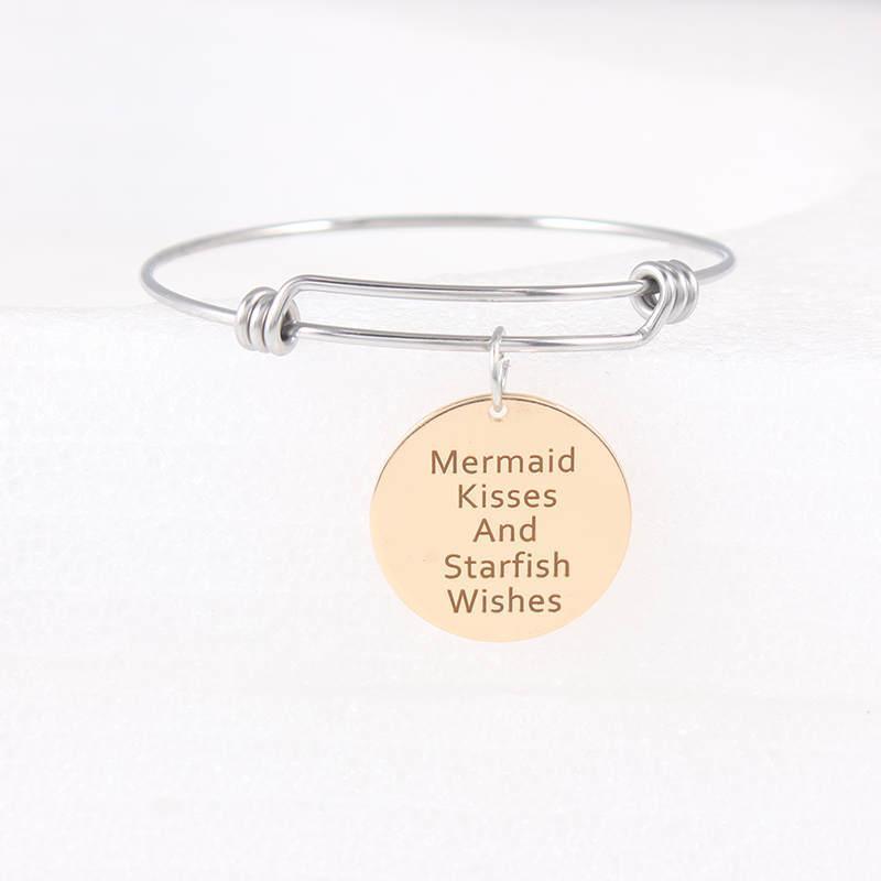 

Bangle Mermaid Kisses And Starfish Wishes Stainless Steel Adjustable Wire Expandable Charms Bracelets Gifts For Women Jewelry1