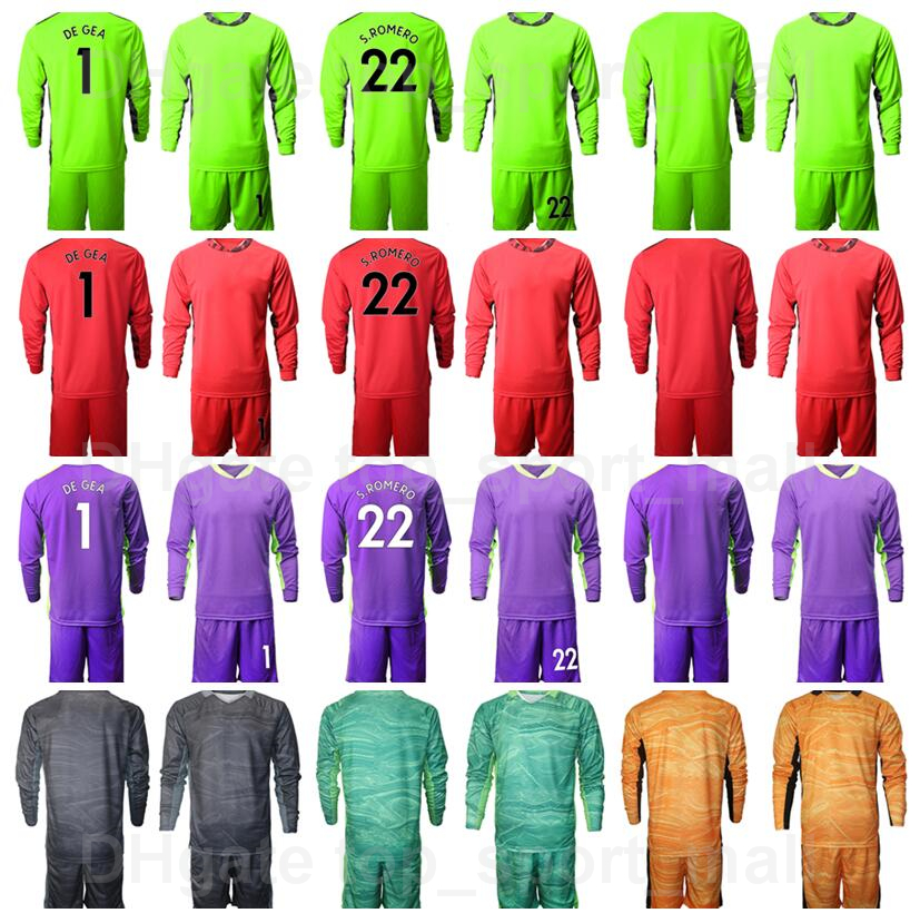 

Man Goalkeeper GK Soccer 1 David de Gea Long Sleeve Jersey Set 22 Sergio Romero Peter Schmeichel Edwin van der Sar Goalie Team Color Football Shirt Kits ManLian, Orange