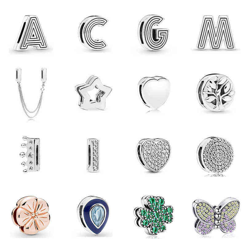 

New Original 925 Sterling Silver Alphabet Clip Stopper Charms Beads Fit Pandora Reflections Bracelet Diy Women Jewelry