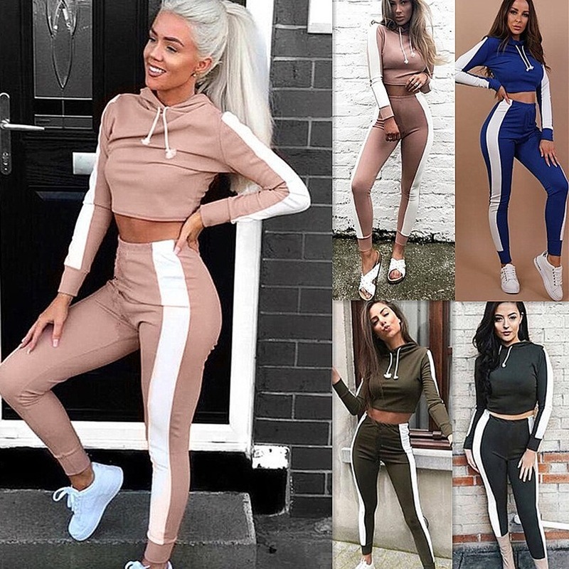 

2021 New Spring Autumn Long Sleeve Thicken Hooded Sweatshirts 2 Piece Casual Sport Suit Women Tracksuit Set Sportwear 2ghx, Army green