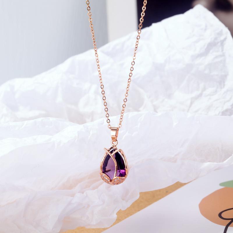 

Pendant Necklaces Crystal Tulip Necklace, Flower Jewelry, Mother's Gift, Rose Gold Necklace