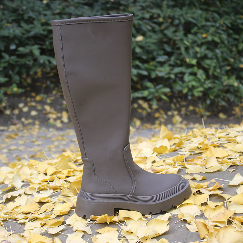 

New round toe platform women knee boots slip on casual chunky heel women long boots K78, Khaki green