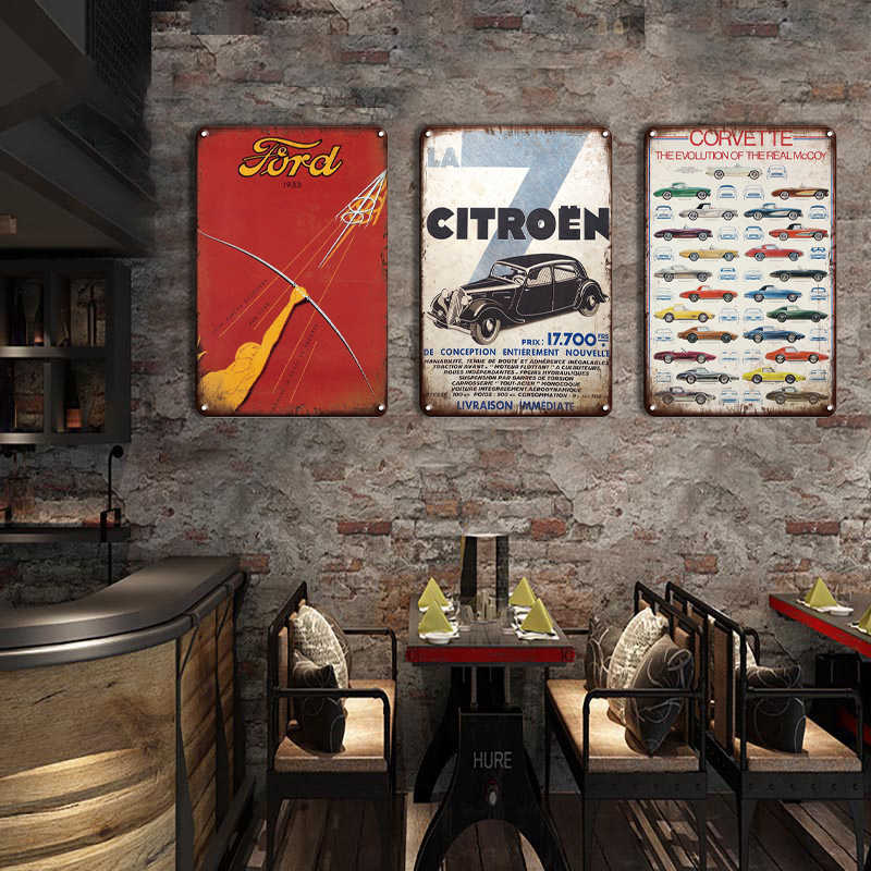 

Retro Ford Mustang Citroen Metal Plate Vintage Car Poster Painting Home Garage Decorative Plaques Old Wall Sticker Decor