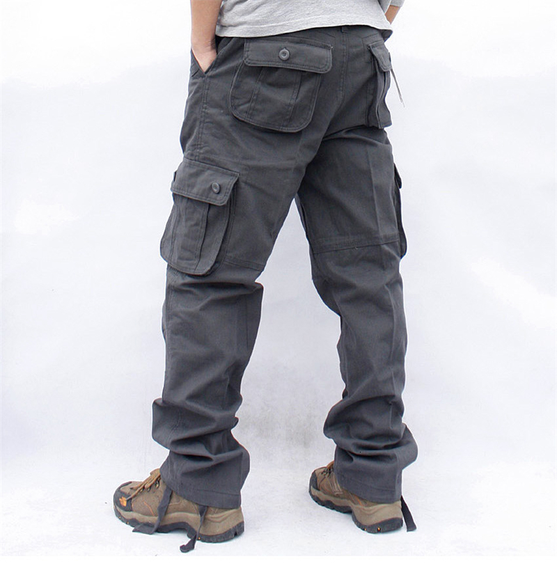 

2021 New 6 Pockets Tactical Straight Slacks Pants Overalls Casual Loose Cotton Trousers Men Plus Size Terr, Dark grey