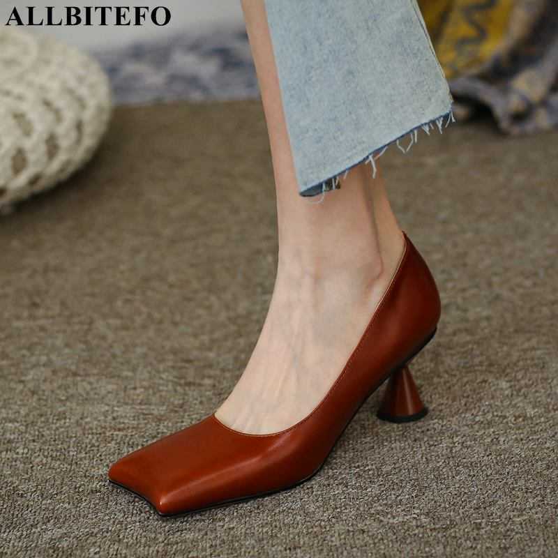 

ALLBITEFO autumn genuine leather brand high heels party women shoes Special shape heel office ladies shoes alons hauts femme 210611, As picture