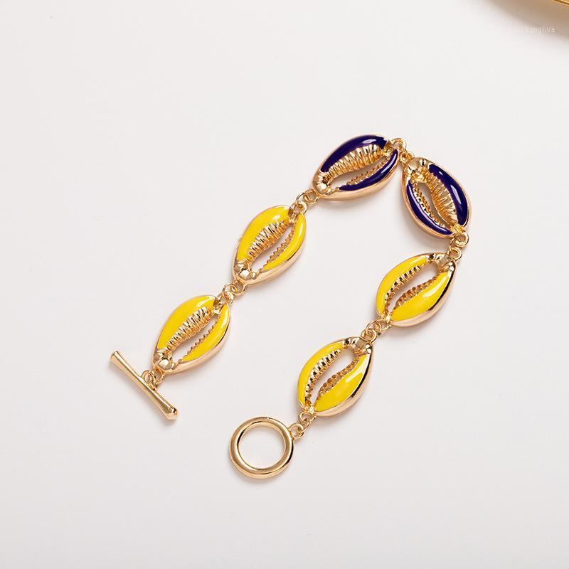 

Handmade Colorful Seashell Chain Enamel Bracelet Oil Color Shells Bracelets Women Bohemia Accessories Jewelry Link,, Black