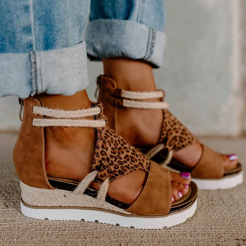 

2021 Summer Shoes Women Sandals Retro Wedges For Platform Female Heels Chaussure Femme Y0714, Leopard