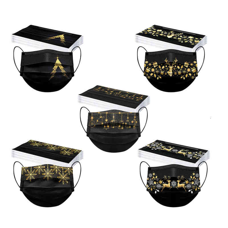 

Party mask 2022 gold adult disposable Christmas printed pack mask