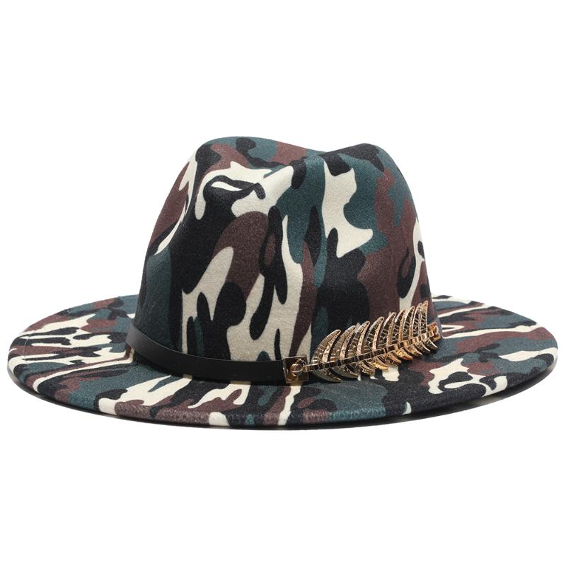 

Wide Brim Hats 2021 Fedora Women Men Camouflage Casual Jazz Cap Print Luxury Outdoor Formal Dress Felted Hat, A-3