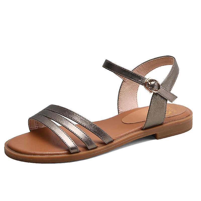 

2021 New Summer Women's Sandals Flat With Leisure Shoes For Girls Genuine Leather Women Shoes Comfortable Flat Sandals For Women, Black