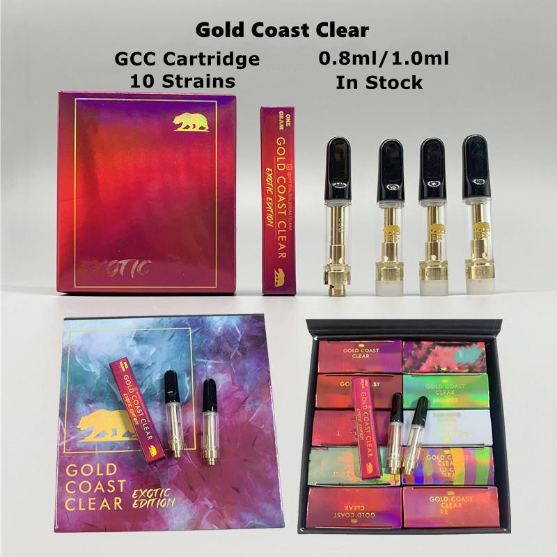 

Gold Coast Clear Atomizers Empty Vape Pen Cartridges Packaging 0.8ml 1ml Ceramic Coil Carts 510 Thread Glass Thick Oil Wax Vaporizer E Cigarettes