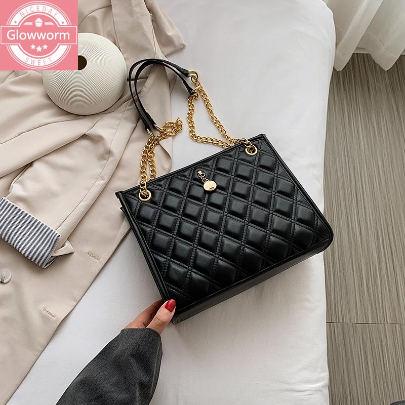 

Lingge chain bag fashion female bag lady shopping casual shoulder new female messenger mobile phone, Black