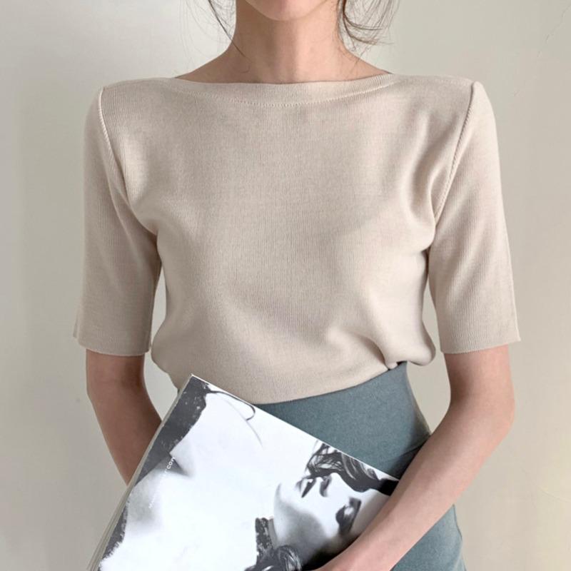 

Women's Sweaters Women Summer Jumpers Slim Temperament Korean Simple Wild Pullovers O Short Sleeve Knitted Top Pull Cotton Half Shirts, White;black