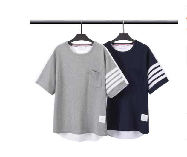 T-shirt à manches courtes à col rond pour hommes T B NEW COULEUR CONTRAST STITCHING STITCHING COTON POWEROVER POCHE POCHE POCHE # 2022