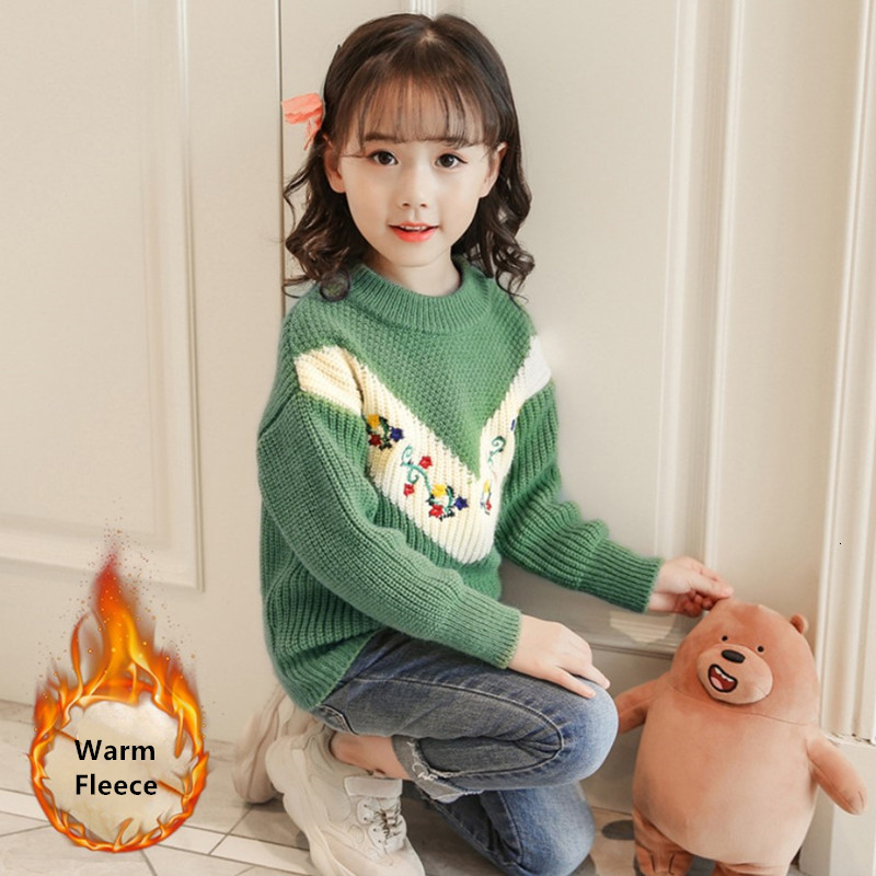 

2021 New Children Fleece Warm Sweaters Korean Kids Teenager Knitted Embroidery Pullovers Coat Girls Winter Thicken Jumper Clothing Jqu3, Yellow