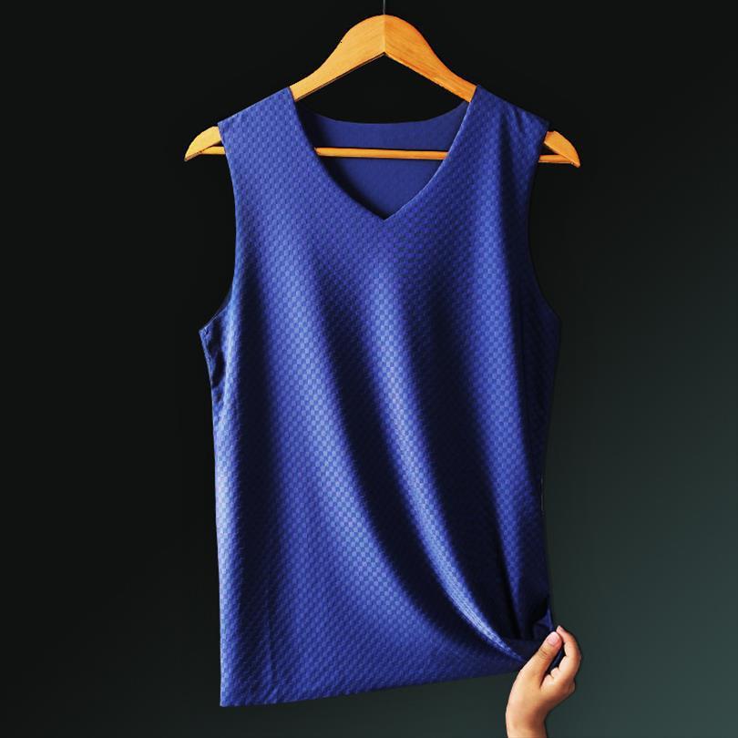 

summer mens vest ice men silk seamless slim v neck undershirt youth sports sleeveless underwear bottoming shirt, White;black