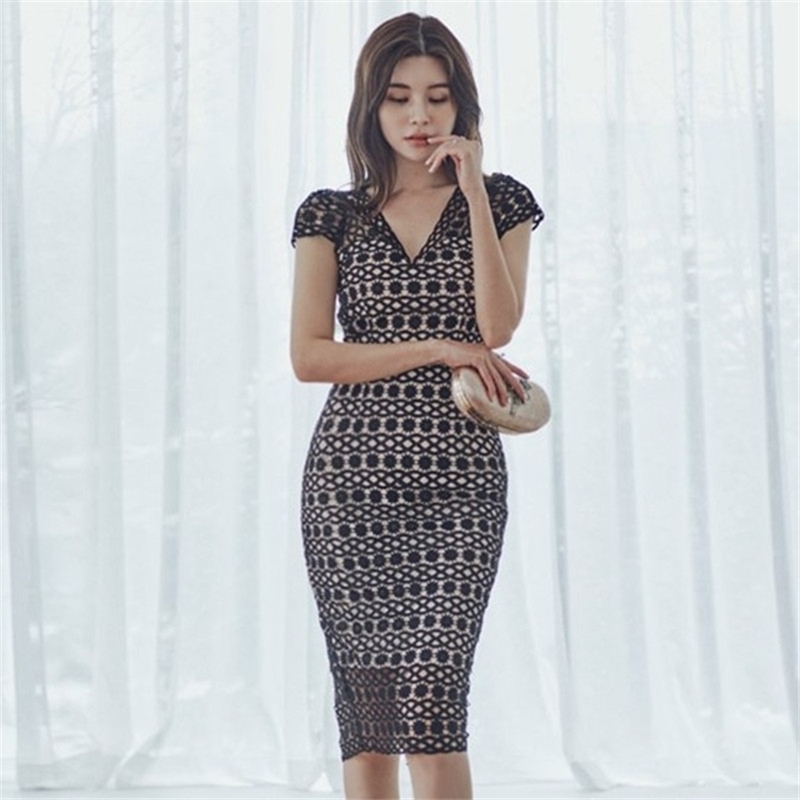 

Women Lace Club Party Pencil Dress White Slim Sheath Bandage Sleeveless Summer Clubwear Mini Bodycon 210603, Picture color