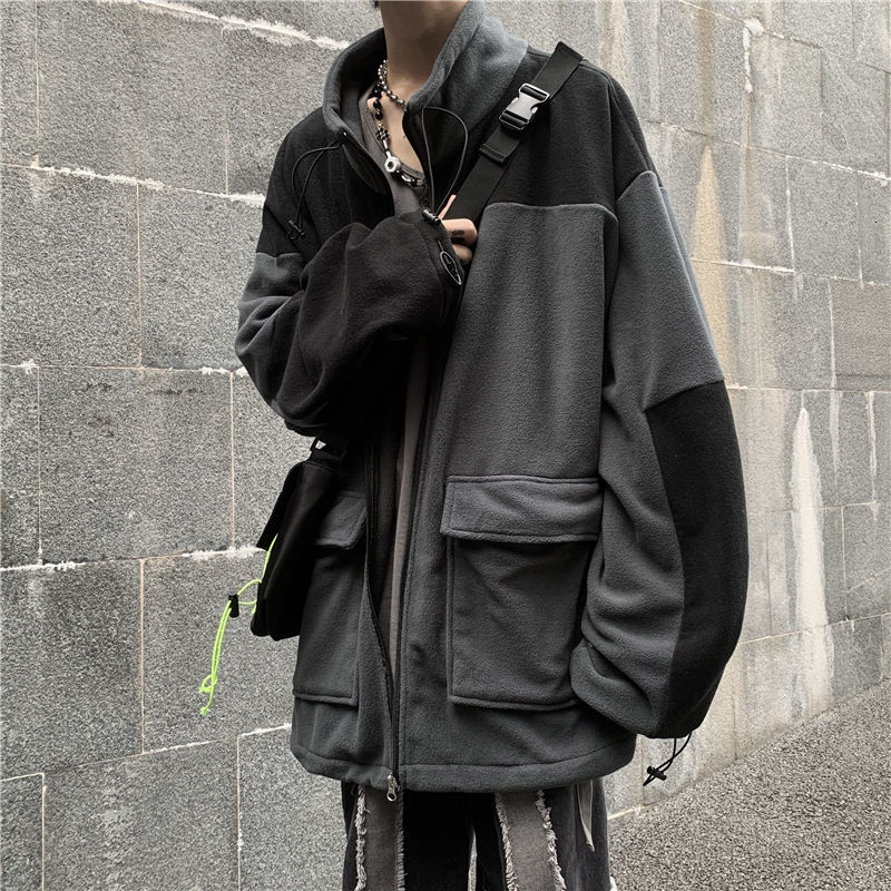 

2021 New Korean Utility Men's Fashion Retro Casual Stand-up Collar Jackets Mens Streetwear Loose Hip-hop Bomber Jacket Men 4yoz, Aqua blue