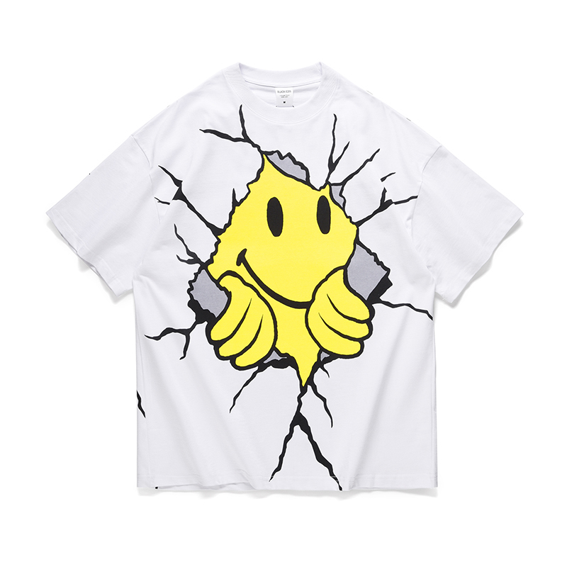 

2021 New Smiley Letter Print Casual Cotton t Shirt Mens Womens High Street Short Sleeve Oversize Summer Tshirts o Neck Loose Tees 1nad, White