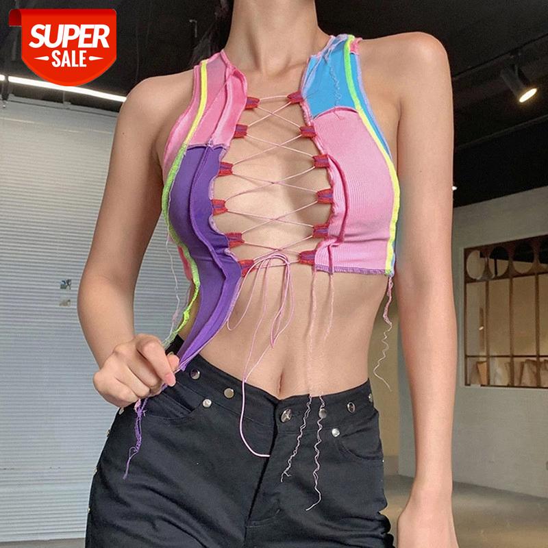 

Hollow Out Ribbed Knitting Crop Tops Clubwaer Party Wear Colorful Tank Top Bandage Female Sexy Ladies Tank Camisole Vest Women #ZZ9F, White
