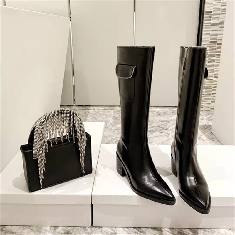 

Ladies Riding Boots 2022 European And American Style Pointed Zipper But Knee Boots Slimming Thick Heel Fashion Designer Women's Shoes, Apricot