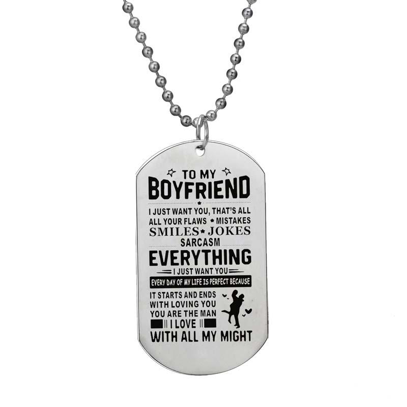 

Pendant Necklaces Stainless Steel Dog Tag To My Boyfriend Necklace Women Men Lovers Couples Jewelry Valentine's Day Gifts Accessories