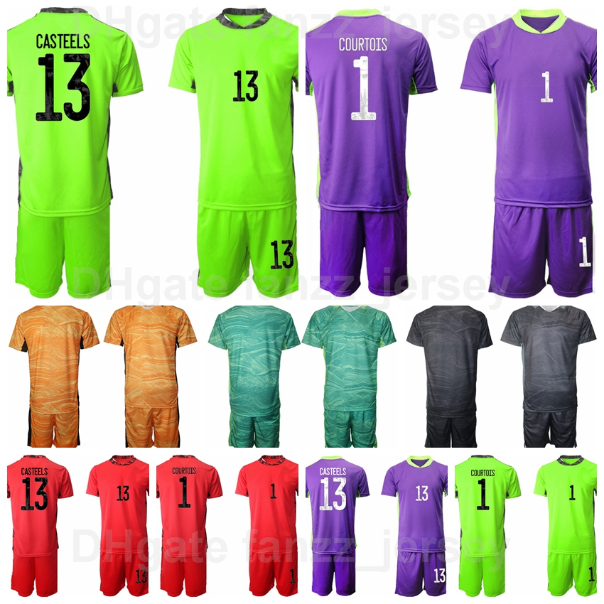 

Men National Team Goalkeeper GK Soccer 1 Thibaut Courtois Jersey Set Goalie 12 Simon Mignolet 13 Matz Sels 13 Koen Casteels Football Shirt Kits Uniform BiLiShi, Red