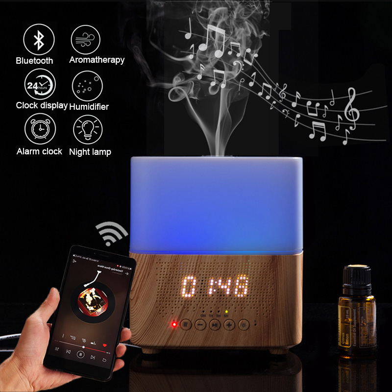 

Smart Bluetooth Aroma Essential oil Diffuser Ultrasonic mist maker with Speaker Time Display Alarm Clock Air Humidifier for Home