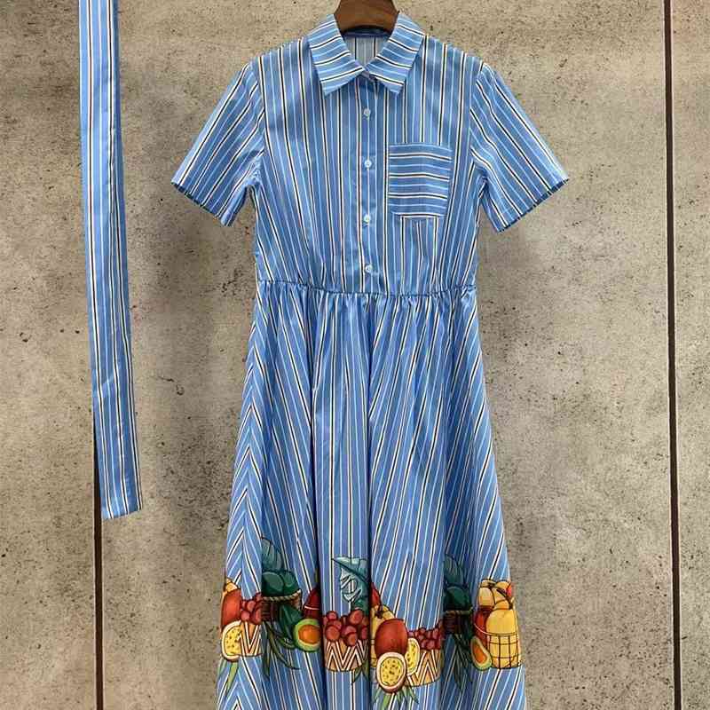 

Truevoker Lady Summer 100% Cotton Prairie Chic Resort Dres Fruit Print Blue Strip Cottagecor Festa Vestidos 210602, Royal blue