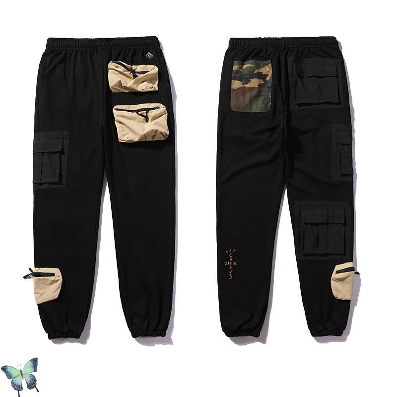 

Men's Pants Cactus Jack Multi Pocket Skateboards Hip Hop Streetwear Men Women Casual Sweatpants, Black