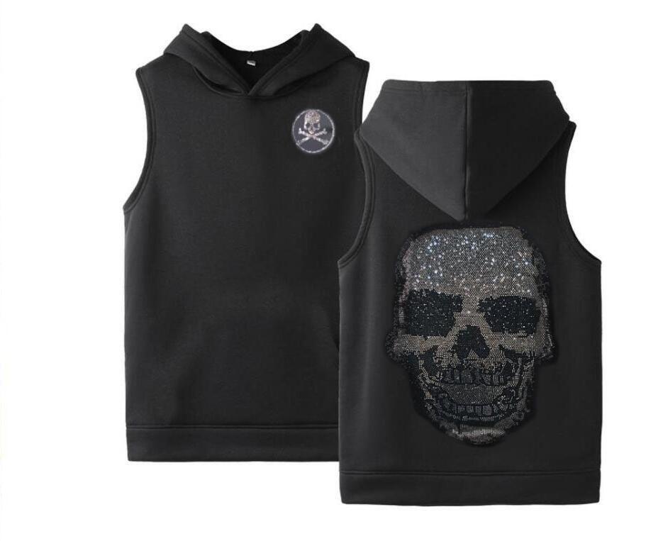 

Men' Tank Tops Rhinestone Hoodies Sleeveless Vest Hoody Hip Hop Sweatshirts Male Drop Ship, As shown