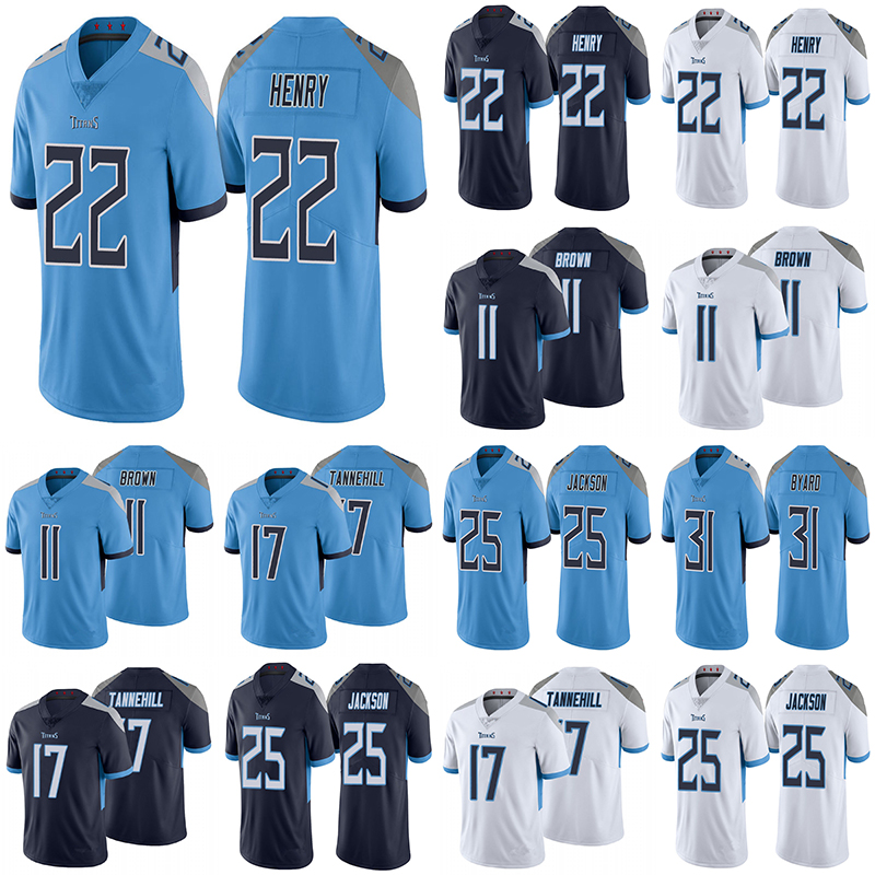 

Derrick Henry Ryan Tannehill A.J. Brown Tennessee Titans men 2021 nfl 25 Adoree Jackson 31 Kevin Byard Football Limited Jersey, Black;red