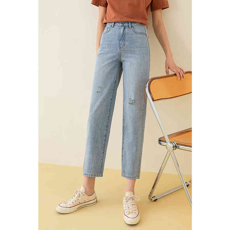 

women's jeans inman women's ankle pants, vintage cotton casual design with straight fashion holes, for summer l3cw, Blue