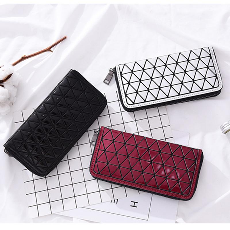 

2021 New Women's Long Wallet Pu Geometric Rhombus Wallet Simple Fashion Clutch Purse For Women Girls, Black