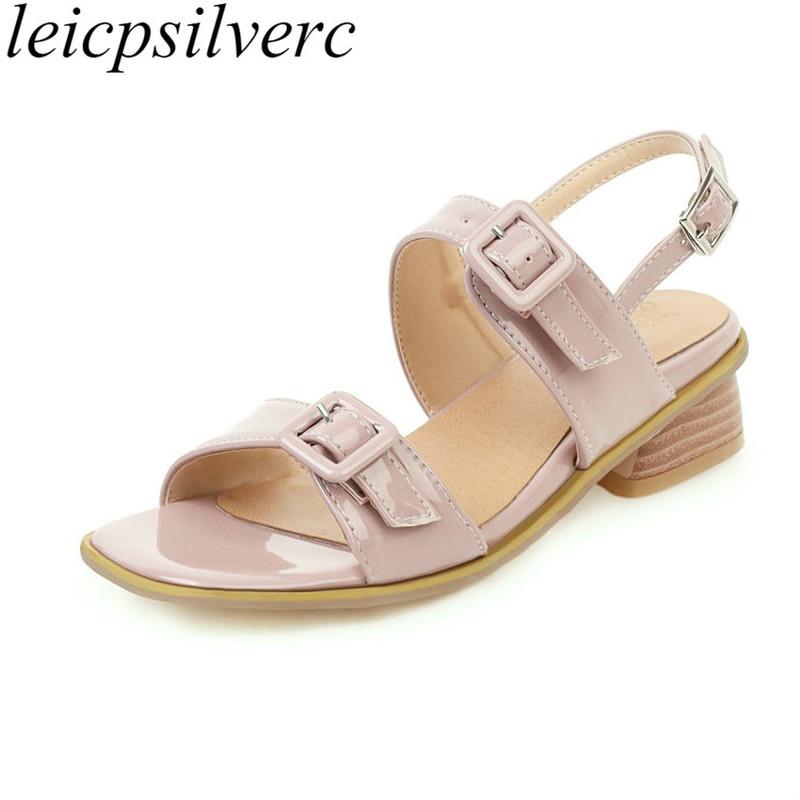 

Women Sandals Shoes Med Heel Buckle Peep Toe Thick Heels 2021 Summer New Sexy Fashion Casual Office Wedding Dress White Pink, Beige