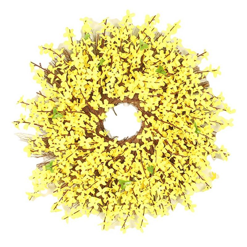 

Artificial Winter Jasminum Wreath Flower Farmhouse Wreath,Spring Wreath Front Door for Floral Home Wall Decor, Yellow
