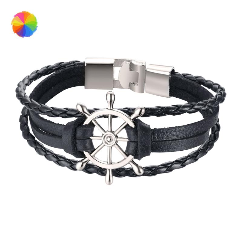 

Bangle 1PCS Multi-layer Leather Rope Bracelets Bangles Vintage Rudder Charm Bracelet For Men