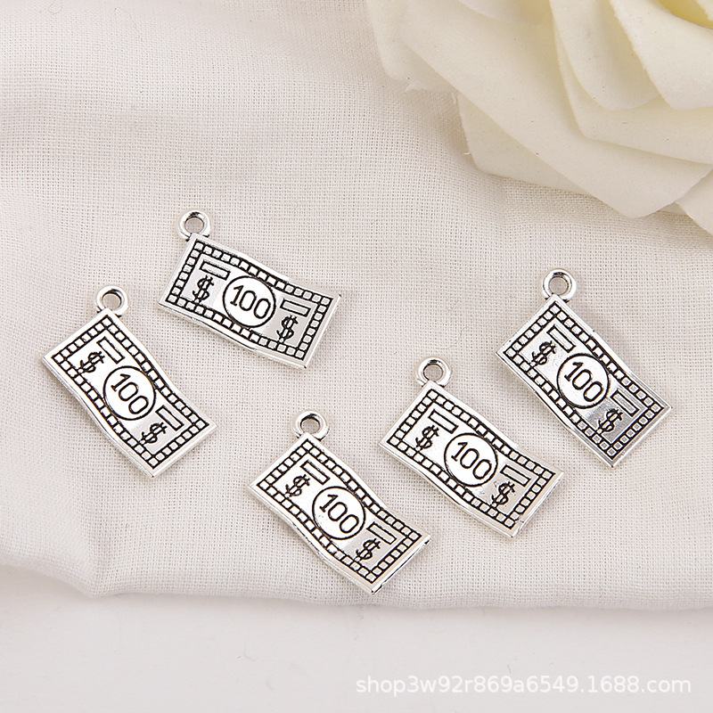 

80pcs Charms 100 dollars money 10*19mm Antique Making pendant fit,Vintage Tibetan Silver,DIY Handmade Jewelry 396 T2, Bronze;silver
