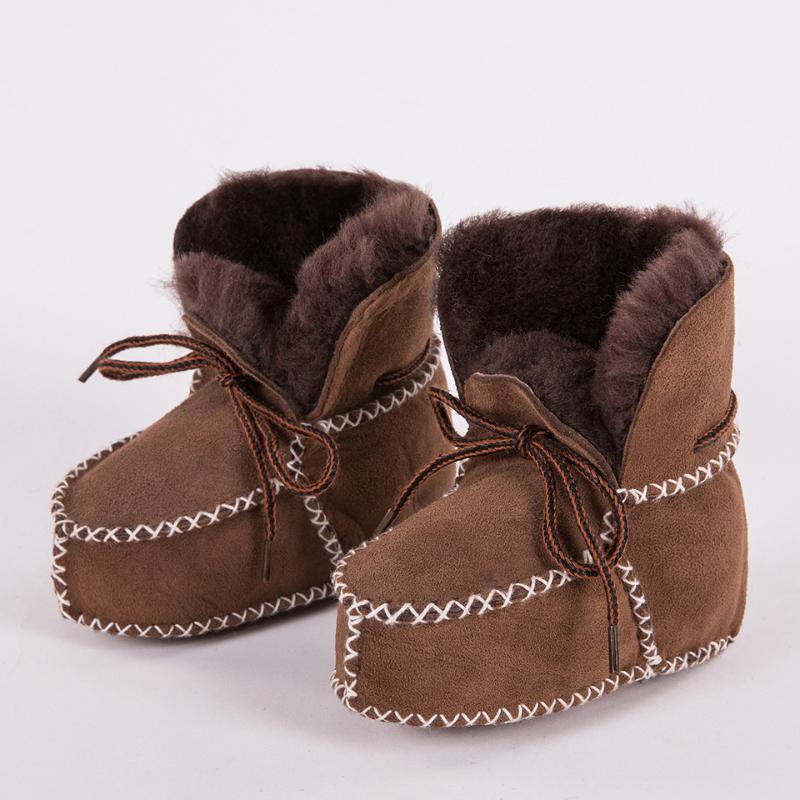 

Boots 2021 Genuine Leather Sheepskin Kids Winter Super Keep Warm Fur Wool Snow Baby Crib Boy Girl Born Prewalkers, Black;grey